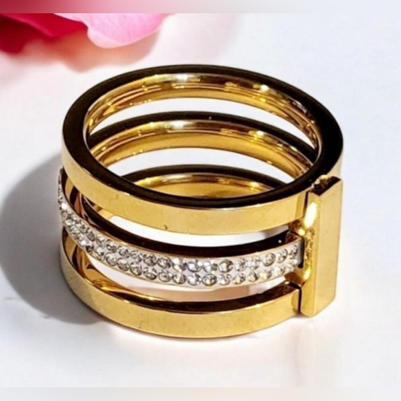 Womens Jewelry Stainless Steel CZ Wide Band Ring - Picture 3 of 7